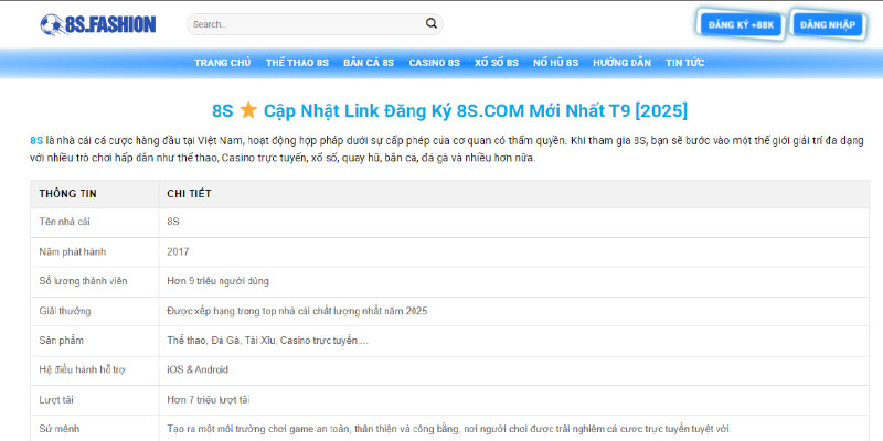 8S - Nhà Cái Uy Tín Hàng Đầu Việt Nam 2026: Đánh Giá Chi Tiết 2 Thông tin nhà cái 8S uy tín Việt Nam